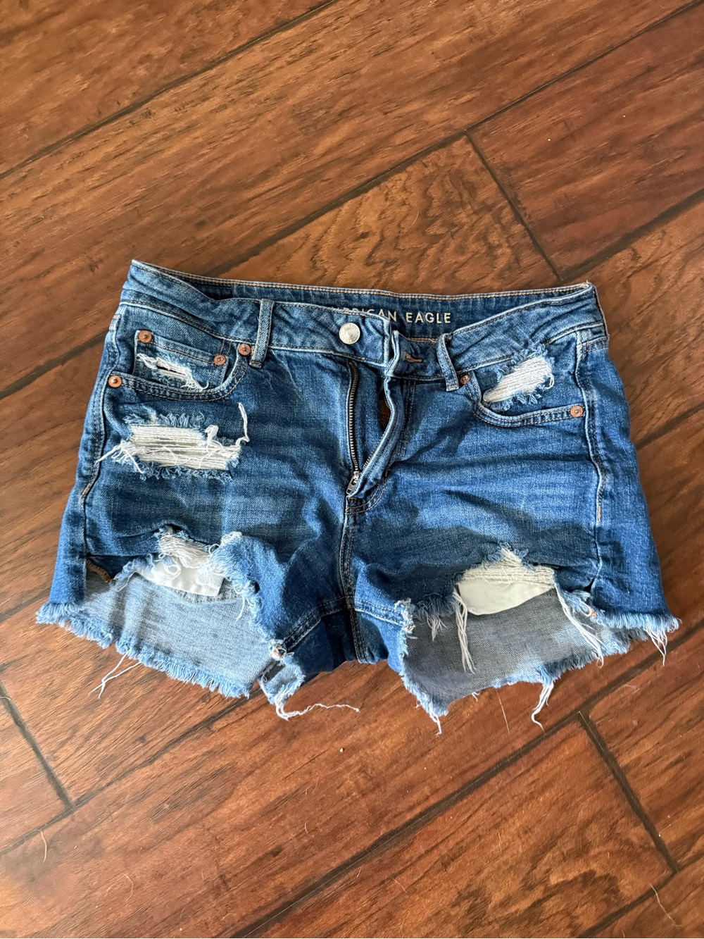 American Eagle Outfitters Distressed Dark Blue Denim Cutoff Shorts